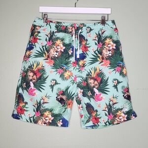 Lifted Research Group Board Shorts Tropical Beach Swim Drawstring Pull On L